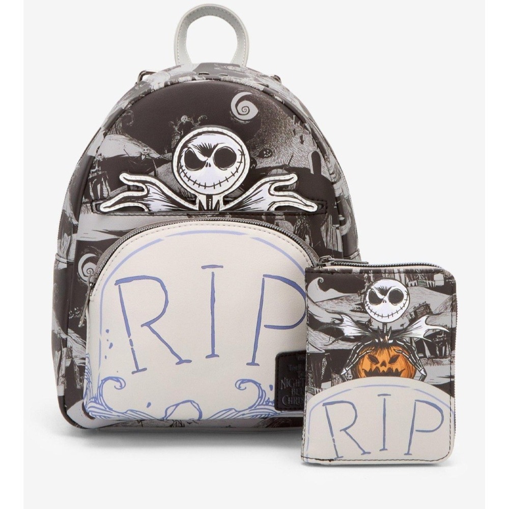 NEW Loungefly The Nightmare Before Christmas Jack RIP Backpack & Glow WALLET Set